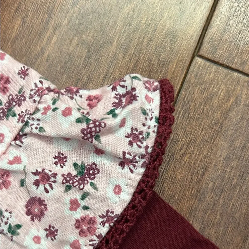 7 For All Mankind Floral Burgundy Kids Footie One Piece, Size 3-6 Months